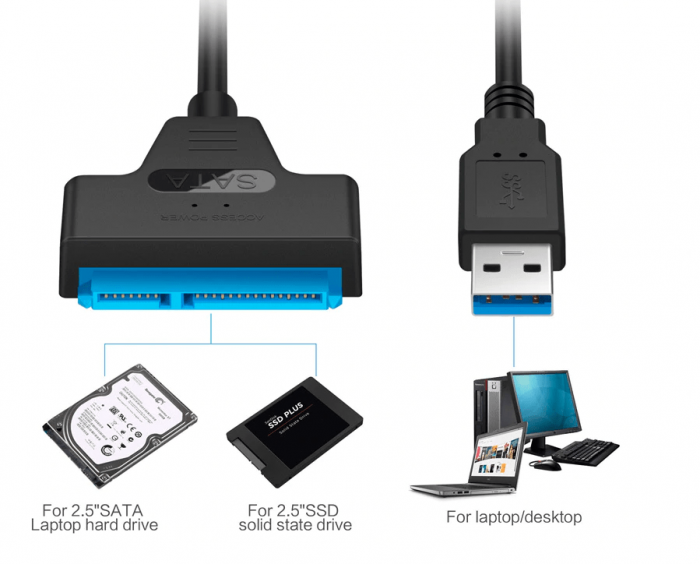Cable USB SATA 3 adaptador a USB 3.0, compatible con disco duro externo HDD SSD de 2,5 pulgadas, Cable Sata III de 22 pines, Nuevo